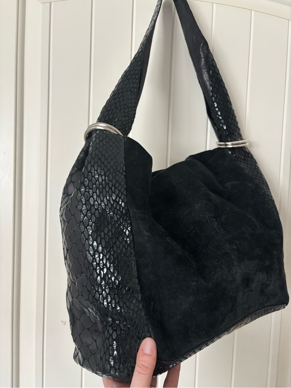 Miss Mak Vintage Black Genuine Leather Hobo Bag Montreal Y2K - Picture 3 of 7